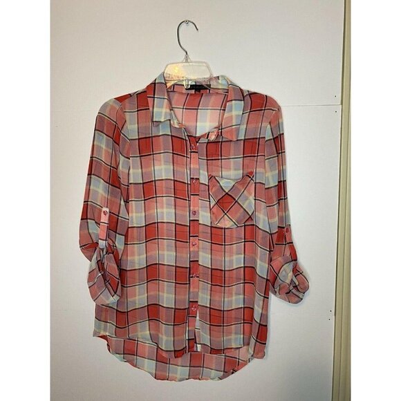 Hot & Delicious Womens Sheer Button-Up Plaid Size Small - Picture 1 of 5